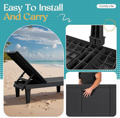 Greesum Outdoor Chaise Lounge Chairs Set of 4 with 5-Position Adjustable Backrest, Waterproof PP Sun Loungers for Garden Pool Beach Patio Deck Sunbathing, Black