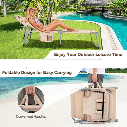 Tangkula Tanning Chair with Face Hole, Patio Folding Adjustable Reclining Beach Sunbathing Lounge Chair with Side Pocket, Portable Face Down Chaise Lounge for Outdoor Backyard Poolside (2)