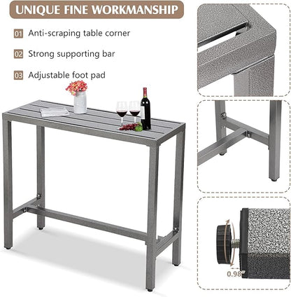 Outdoor Patio Counter Height Bar Table, 55" Rectangle for Patio, Garden, Yard, Balcony, Poolside (Gray)