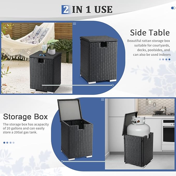 Outdoor Wicker Side Table with Storage Space, Square PE Rattan End Table for Patio Garden Poolside Deck