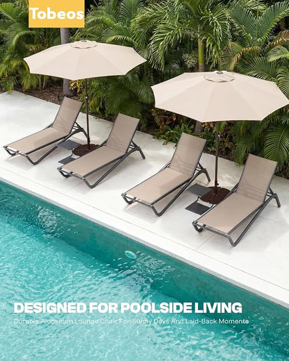 Outdoor Chaise Lounge Chair Set of 30, 5-Position Adjustable Patio Lounge Chair with Aluminum Frame, Textilene Fabric Pool Loung Chairs for Poolside, Deck, Backyard (Khaki)
