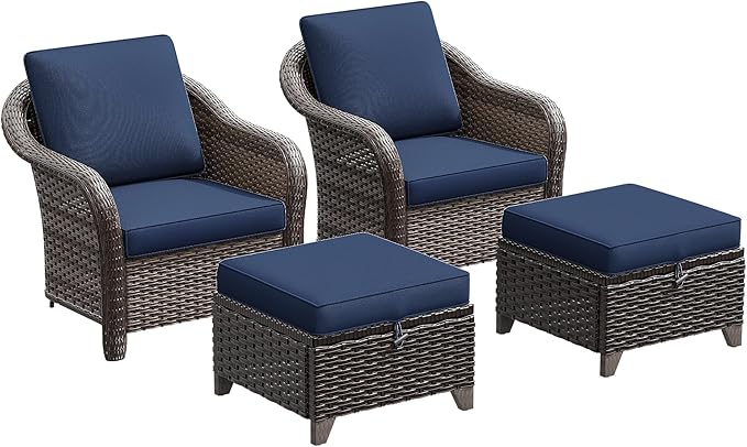 4 Pieces Patio Outdoor Conversation Furniture Set with Cushions, All-Weather Wicker Ottomans - Photo 9