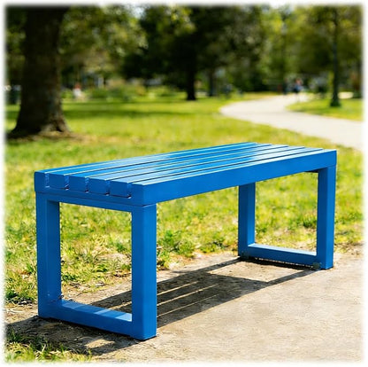 Outdoor Patio Furniture, Garden Bench Seat, Metal Porch Bench, Outdoor Benches Weatherproof 3.3ft 3.9ft 4.9ft 5.9ft Steel Outside Chair for Lawn Yard Work Entryway Outside Seating(Blue,4.9ft)