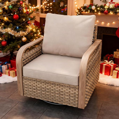 Modern Wicker Outdoor Swivel Rocking Chair, Rattan Glider Rocker Chair Patio Furniture for Backyard, Deck, Porch, Garden, 1 Piece, Brown/Gray