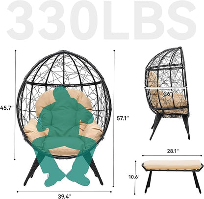 YITAHOME Egg Chair with Stand Outdoor Egg Lounge Chair with Cushion Wicker Chair PE Rattan Chair Footrest Included for Patio, Garden, Backyard, Porch, Beige