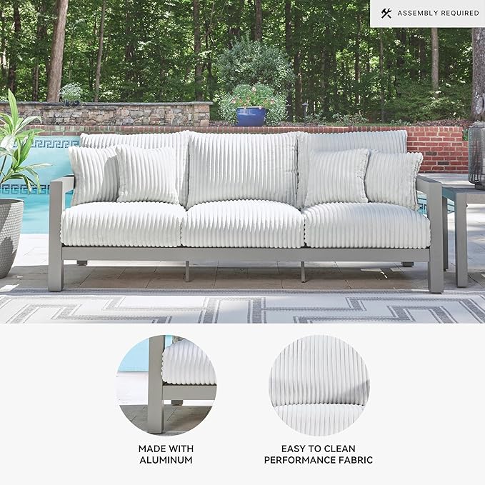 Signature Design by Ashley Moonlight View Contemporary Outdoor Nuvella Weather Resistant Fabric Sofa with Cushion and 4 - Photo 4