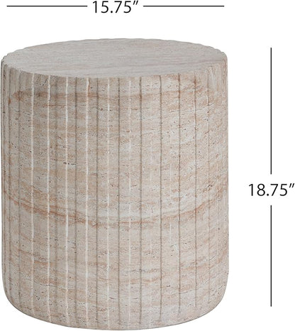 Christopher Knight Home Jaym 18.75" H Indoor Outdoor Accent Side Table, Patio Decorative End Table, Gear-Shaped Lightweight Concrete Garden Stool for Patio Balcony & Garden Decor, Travertine