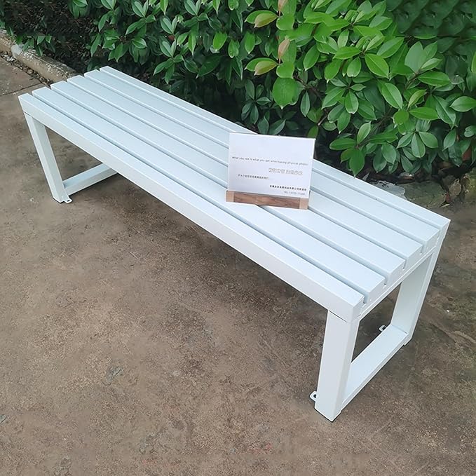 Outdoor Bench Weatherproof Garden Bench Metal Outdoor Seating All Weather Park Bench Outside Bench, Easy to Assemble(White,80cm/31in)