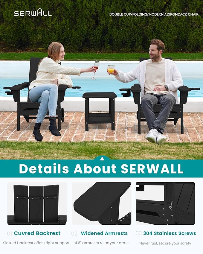 SERWALL Adirondack Chair with Dual Cup Holders, Folding Modern Adirondack Chair - Photo 4