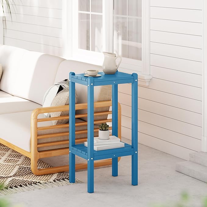 WestinTrends Malibu 36" Outdoor Adirondack HDPE 2-Tier Patio Side Table, Pacific Blue