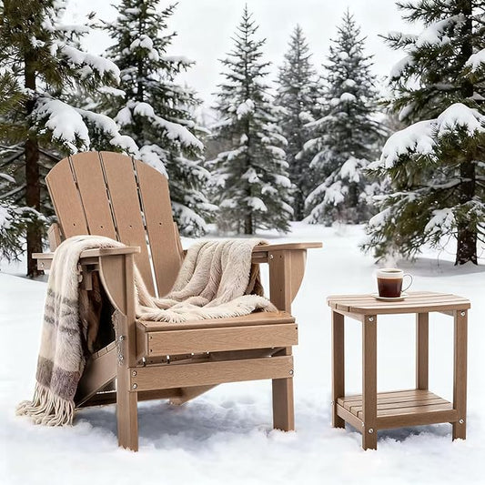 Folding Outdoor Adirondack Chairs Set of 1 with HDPE Side Tables-Plastic Weather Resistant Patio Chairs with Small Outdoor Side Tables 2 Storage for Patio,Fire Pit, Garden and Backyard