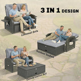 Outsunny Patio Rattan Daybed, Wicker Outdoor Daybed with Storage Ottoman, Loveseat Sofa with Adjustable Backrest - Photo 3