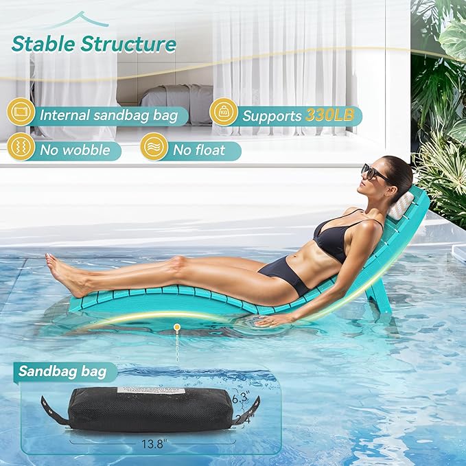 Folding Pool Lounge Chairs, Pre-Assembled HDPS Anti-Floating Lounge Chair with Headrest for in-Pool Use - Photo 4