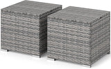 RELAX4LIFE Wicker Outdoor Storage Ottoman - 2-Piece Rattan Footstool w/Removable Cushion - Photo 9