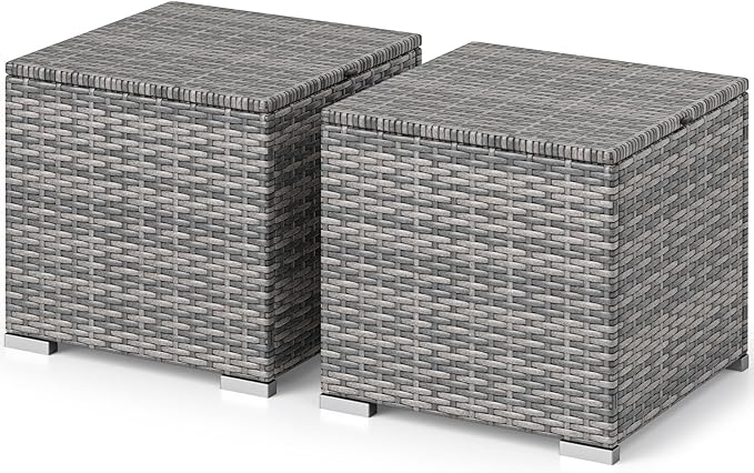 RELAX4LIFE Wicker Outdoor Storage Ottoman - 2-Piece Rattan Footstool w/Removable Cushion - Photo 9