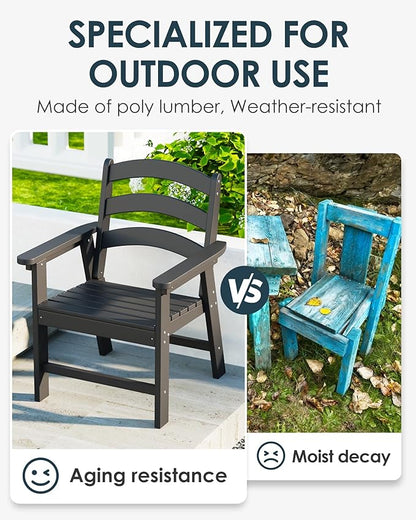 Patio Dining Chair Set of 2, HDPE Outdoor Chairs with 385 lbs Weight Capacity, All Weather Fire Pit Chair for Porch, Pool, Deck, Backyard, Garden - Black