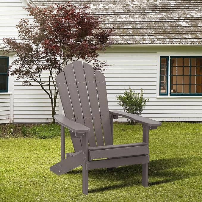 ELEGANT Folding Adirondack Chairs, Patio Chairs, Lawn Chairs, Outdoor Chair, Adirondack Chair Wood, Fire Pit, Weather Resistant for Deck, Backyard, Garden(Gray)