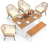 DWVO Outdoor Patio Dining Table Rectangular for 6, PE Rattan and Wood Finish Patio Table 59.1" L with Umbrella Hole - Photo 9