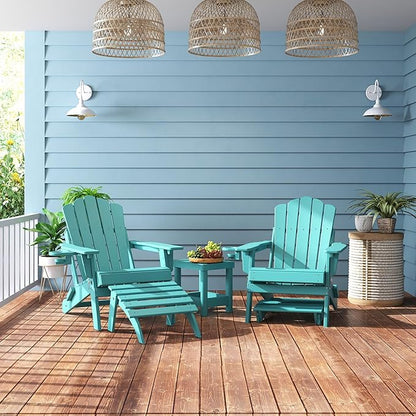 FOOWIN Folding Adirondack Ottoman Set of 4, HDPE All Weather Adirondack Footrests, Ottoman for Adirondack Chair,Patio Footstool for Outside Easy Storage,for Patio, Backyard, Porch, Garden, Lake Blue