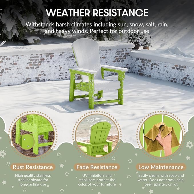 WestinTrends Malibu Kids Outdoor Adirondack Plastic Patio Chair (Set of 2), Lime