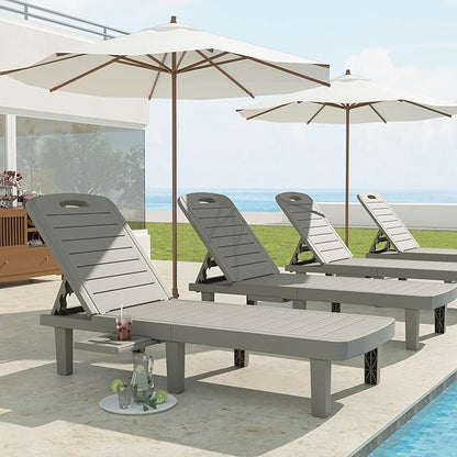 UPDATIO Outdoor Lounge Chair, Resin 5-Position Adjustable Reclining Chaise Lounge, Waterproof Patio Chairs for Pool, Beach, Lawn, and Garden