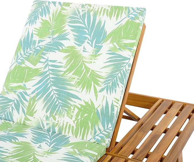 2-Piece Patio Lounge Chair Set with Side Space, Outdoor Chaise Lounge Adjustable & Breathable Acacia Wood Frame, Water-Resistant Cushions(Green Leaf & 2 Inch Thick & Double FOLD)