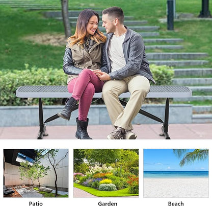 6 Ft Metal Park Benches for Outside, Outdoor Backless Bench with Thermoplastic Coating, Portable Frame, Commercial Expanded Metal Mesh Bench for Shopping Mall, Store, Park, Patio, Deck, Grey