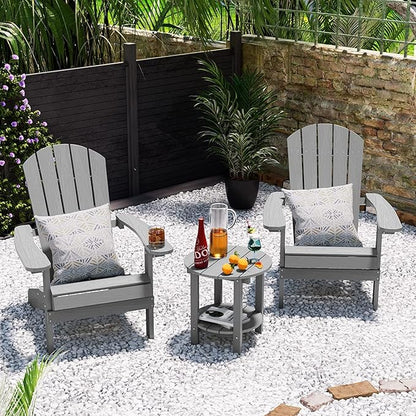 YEFU Adirondack Side Table, 18" Double Outdoor Side Table Set of 2, Poly Lumber end Table, Weather Resistant for Indoor, Patio, Pool, Porch, Backyard-Grey