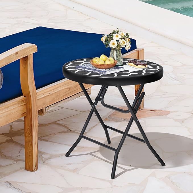Foldable Side Table with Tempered Glass Top 18" Outdoor Folding Side Tables Small Glass Patio Table for Porch Yard - Photo 8