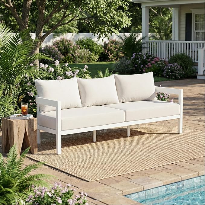 Merax 75.8" Modern Curved Outdoor Aluminum 3-Seater Sofa - Photo 1