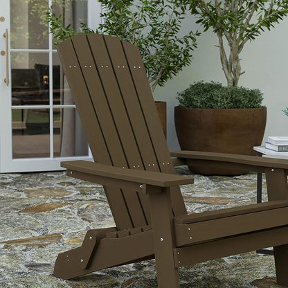 Merrick Lane Riviera Poly Resin Folding Adirondack Lounge Chair - Mahogany - Indoor/Outdoor - Weather Resistant