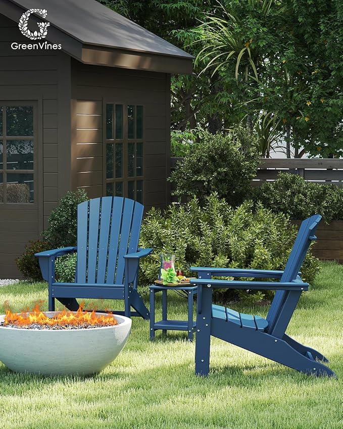 GREENVINES Adirondack Chairs Set of 6 | HDPE Plastic | All Weather | Oversized Fire Pit Chair | Blue | Poly Lumber | for Outdoor Deck Backyard Patio Garden