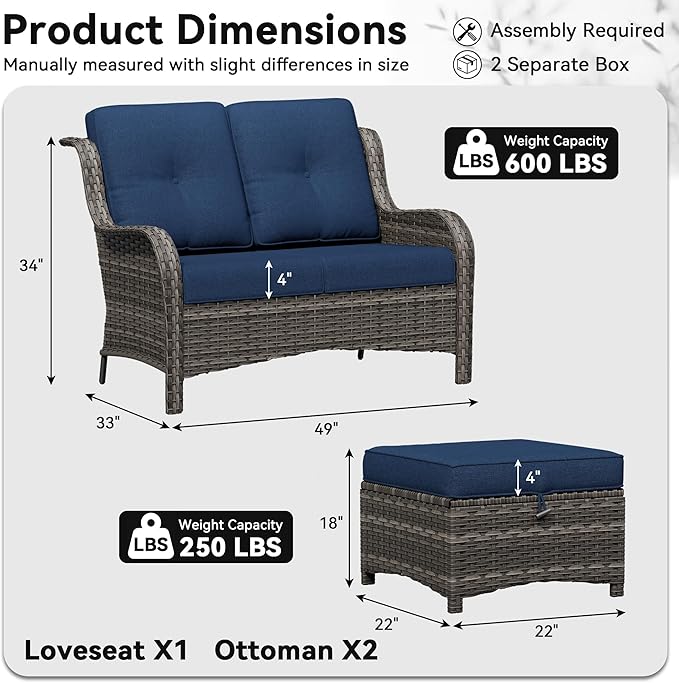3-Piece Outdoor Couch Set, 1 Wicker Patio Loveseat with Thickened Olefin Cushions, High Back and Deep Seating - Photo 3