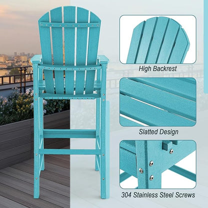 Giantex Set of 2 HDPE Outdoor Bar Stools, All Weather Tall Adirondack Chair with Armrest, Footrest, Load 360Lbs, Counter Height Bar Stool for Patio, Garden, Yard, Indoor Or Outdoor Use (Turquoise)