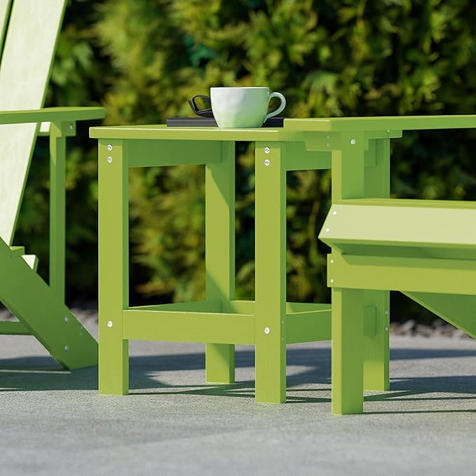 Flash Furniture Charlestown Tiered Commercial Poly Resin Adirondack Side Table - Lime Green - All-Weather - Photo 7