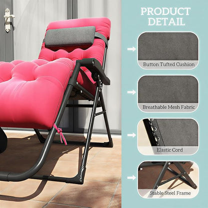 Outsunny Zero Gravity Chair, Folding Reclining Lounge Chair with Padded Cushion and Side Tray for Indoor or Outdoor Use, Supports 264 lbs, Red