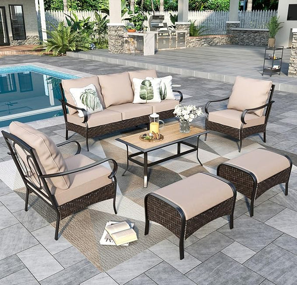 Sophia & William Metal Patio Furniture Set, Outdoor Conversation Set 7 Seats with 3-Seater Sofa, 2 Sofal Chairs - Photo 1