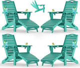 Ciokea Folding Adirondack Chair Set of 4 with Retractable Ottoman Fire Pit Patio Chair with Pull Out Foot Rest Weather - Photo 1