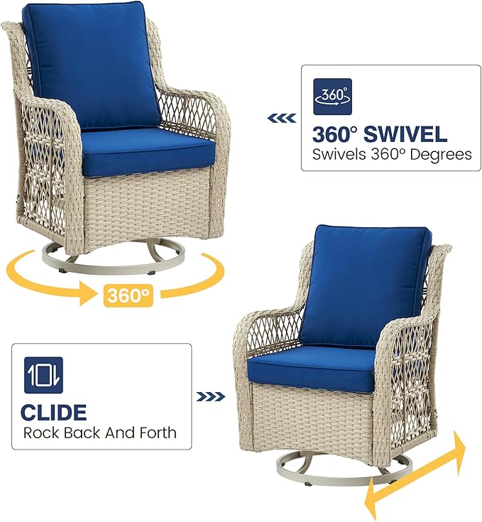 GAOMON 3 Piece Outdoor Patio Set, Wicker Rocking Bistro Set with 2 Swivel Chairs & Tempered Glass Top Table - Photo 4