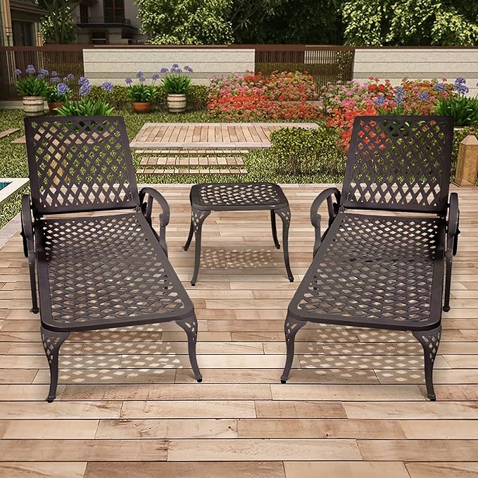 Chaise Outdoor Aluminum Lounge Chair with Wheels, 3-Position Adjustable Recliner Furniture Set for Poolside - Photo 1