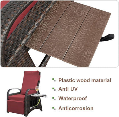 ATR ART TO REAL Outdoor Recliner Chairs, PE Wicker Reclining Lounge Chair with Removable Soft Cushion, Adjustable Outside Recliners for Patio, Porch, Poolside, Balcony, Lawn (Red, 1 PC)