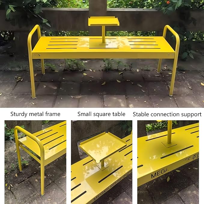 Modern Floor Patio Bench, 2-Person Metal Garden Bench Seat, Outdoor Benches Weatherproof with Built-in Small Table and Armrests, 120cm/47.2in Park Benches Outdoor Furniture(Blue)