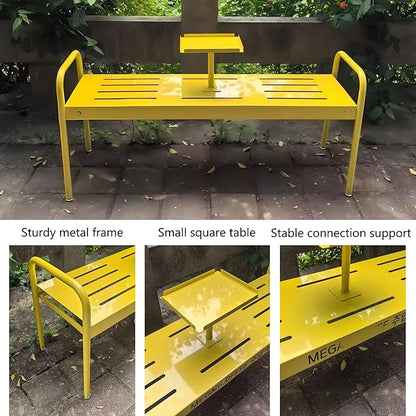 Modern Floor Patio Bench, 2-Person Metal Garden Bench Seat, Outdoor Benches Weatherproof with Built-in Small Table and Armrests, 120cm/47.2in Park Benches Outdoor Furniture(Yellow)
