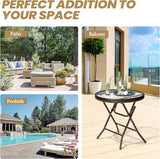 Foldable Patio Side Table Set of 2 with Tempered Glass Top 18" Folding Outdoor Side Tables Set of 2 Small Glass Patio - Photo 6