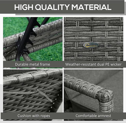 Outsunny Wicker Chaise Lounge, 4 Position Adjustable Backrest and Cushions Outdoor Lounge Chair PE Rattan Sun Lounger for Poolside, Balcony or Garden, Dark Grey