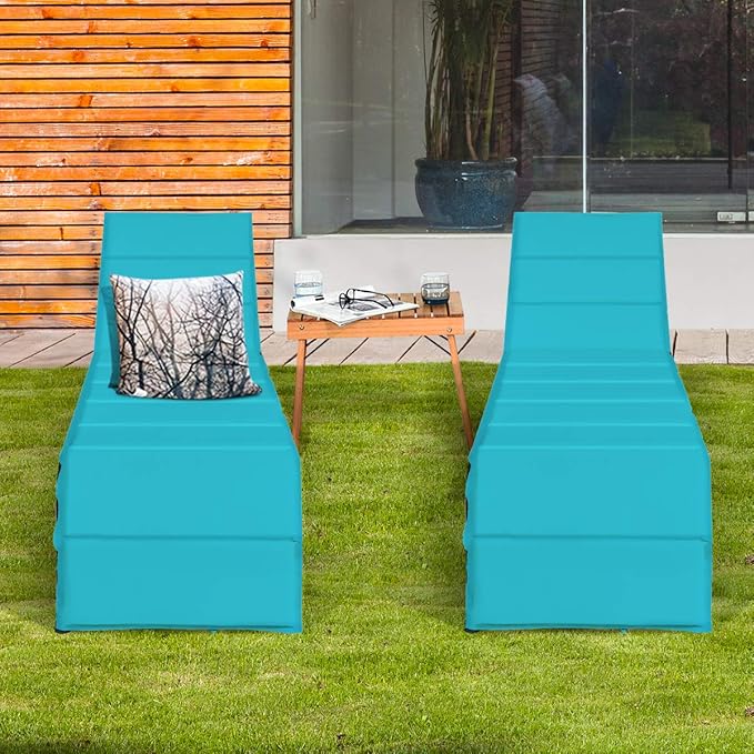 Tangkula Outdoor Chaise Lounge Chair, 5-Position Adjustable Rattan Recliner Chair w/Cushioned Seating and Adjustable Feet, Multifunctional Couch Furniture for Garden, Patio, Poolside (2, Turquoise)
