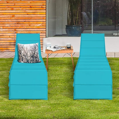 Tangkula Outdoor Chaise Lounge Chair, 5-Position Adjustable Rattan Recliner Chair w/Cushioned Seating and Adjustable Feet, Multifunctional Couch Furniture for Garden, Patio, Poolside (2, Turquoise)