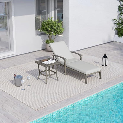 Chaise Lounge Chair Outdoor - 2 Pieces Patio Aluminum Chaise Lounge Chair Set with Side Table, Removable Cushion and Adjustable Reclining Positions for Outdoor Poolside Backyard