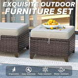 2 Pieces Patio All-Weather Wicker Ottomans with Cushions, PE Rattan Outdoor Conversation Furniture Set for Backyard - Photo 4