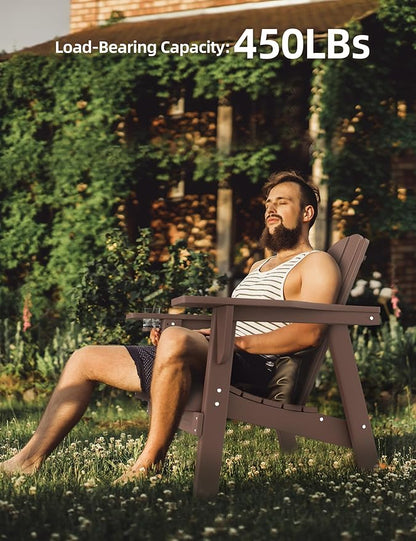 Adirondack Chair - Durable HDPE Poly Lumber All-Weather Resistant, Oversized Balcony Porch Patio Outdoor Chair for Lawn, Backyard, Deck, Garden, Camping - Easy Installation, Teak